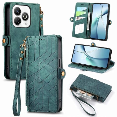 Funda de Cuero con Hebilla Lateral y Cierre Geométrico para ZTE Blade A75 4G (Verde)