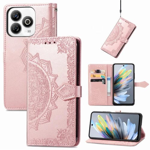 Funda de Cuero con Relieve Flor de Mandala para ZTE Blade A75 4G (Oro Rosa)