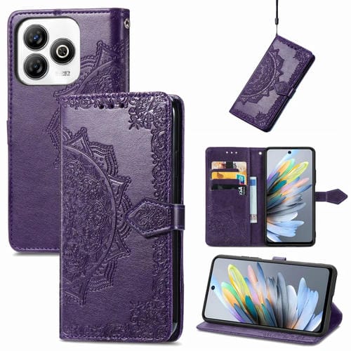 Funda Cuero con Relieve Flor Mandala para ZTE Blade A75 4G (Morado)