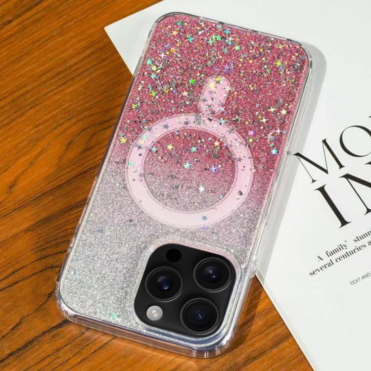 Funda MagSafe con purpurina y estrellas para iPhone 16 Pro (rosa degradado)