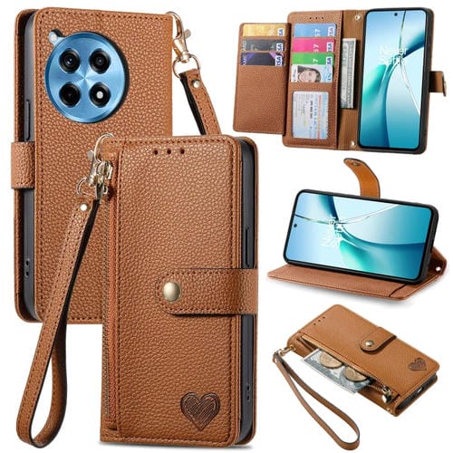Funda de Cuero con CordĂłn y Cremallera Love para OnePlus Ace 3 Pro (MarrĂłn)