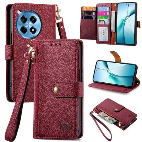 Funda de Cuero con CordĂłn y Cremallera Love para OnePlus Ace 3 Pro (Roja)
