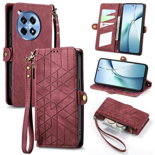 Funda de Cuero OnePlus Ace 3 Pro con Hebilla Lateral y Cierre Geométrico (Rojo)
