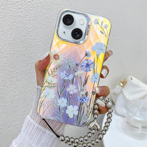 Funda para Teléfono iPhone 15 con Flor Låser Galvanizada y Correa para Muñeca (Crisantemo Ah5) - MOVILSTORE
