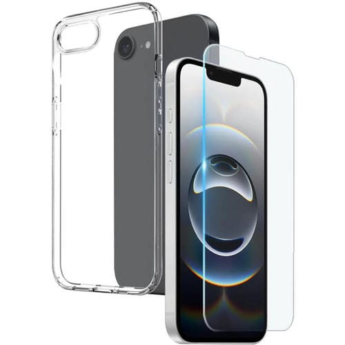 Funda de teléfono Northjo 2 en 1 para iPhone 16E TPU y Protector de Pantalla Vidrio Templado (Transparente)
