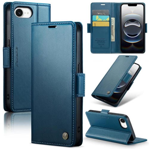 Funda para iPhone 16E Caseme 023 Hebilla de Mariposa Textura de Lichi Antirrobo Rfid (Azul)