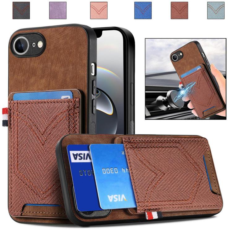 Funda de Piel con Textura Vaquera para iPhone 16E con Ranura para Tarjetas (Marrón)