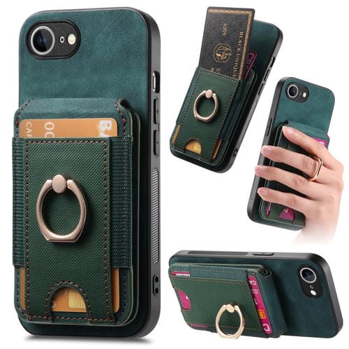 Funda de Cuero para iPhone 16E con Soporte Magnético Divisible y Estilo Retro (Verde)