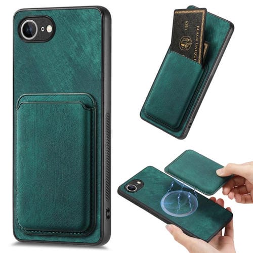 Funda Magnética para Teléfono iPhone 16E Cuero Retro TaRJetero (Verde)