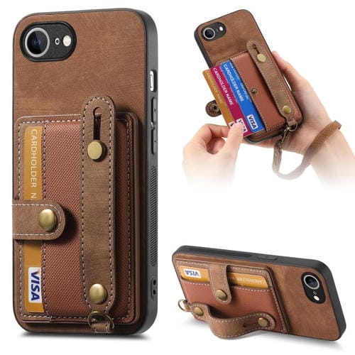 Funda Tipo Billetera Cuero con Correa Cruzada para iPhone 16E (Marrón)