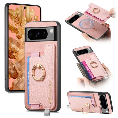 Funda para Teléfono Google Pixel 8 Pro con Tapa Trasera Magnética de PU Magsafe (Rosa)