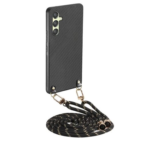 Funda de Cuero Samsung Galaxy A15 Textura Fibra de Carbono con Correa Cruzada (Negro)