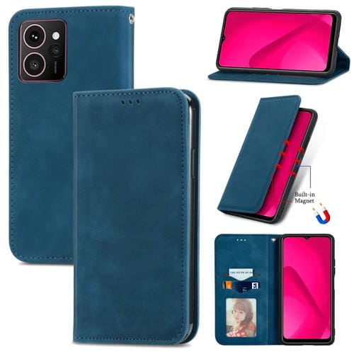 Funda de Cuero con Tapa Magnética para Teléfono HMD Skyline Retro Skin Feel (Azul)