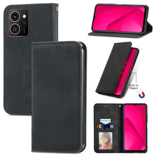 Funda de Cuero con Tapa Magnética para Teléfono HMD Skyline Retro Skin Feel (Negro)