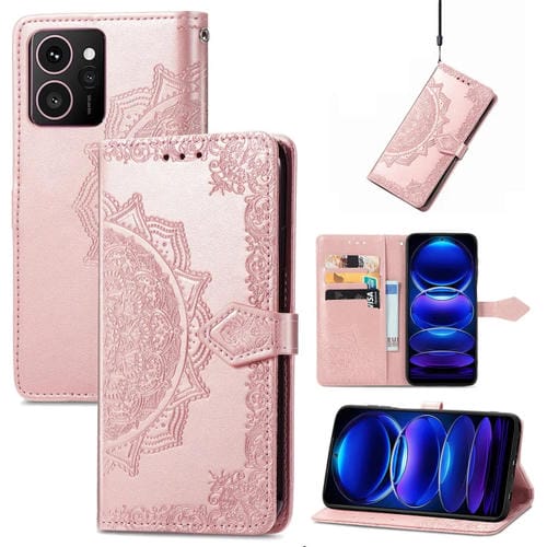 Funda de Cuero con Relieve de Flor de Mandala para Teléfono HMD Skyline (Oro Rosa)