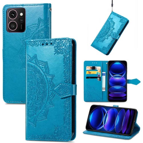 Funda de Cuero con Relieve Flor de Mandala para Teléfono HMD Skyline (Azul)