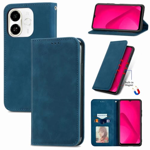 Funda de Cuero Magnética para Tecno Spark 30C 5G con Tacto Retro (Azul)
