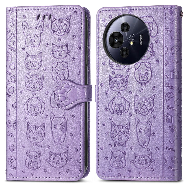 Funda de Cuero Nxtpaper con Relieve de Gato y Perro para TCL 50 Pro (Morado)