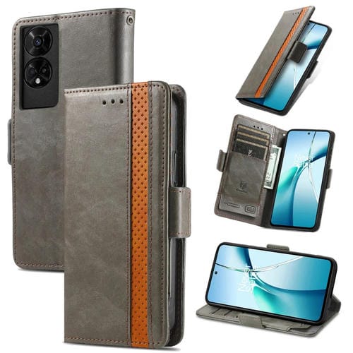 Funda de Cuero Caseneo Splicing con Hebilla Magnética Doble para TCL 50 5G (Gris)