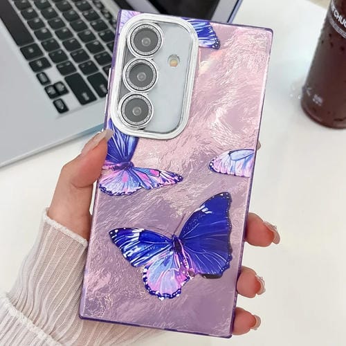 Funda para TelĂ©fono Samsung Galaxy A25 5G TPU Textura Enchapada y PelĂcula de Lente (Mariposas Moradas)