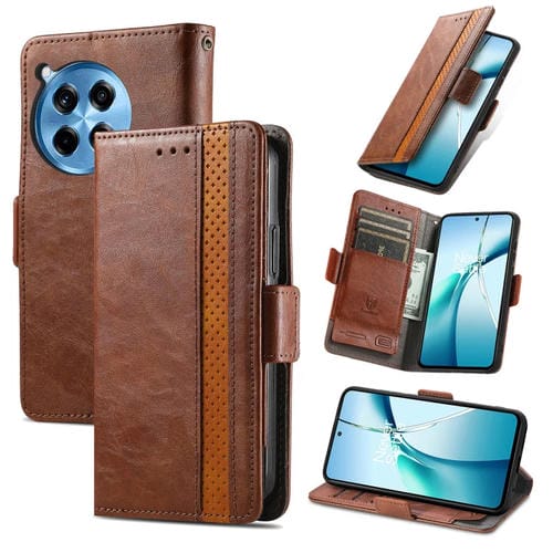 Funda de Cuero con Hebilla Magnética Doble para OnePlus Ace 3 Pro (Marrón)