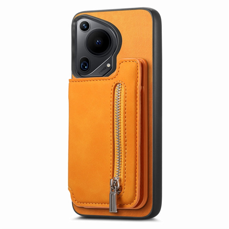 Funda para Teléfono Huawei Pura 70 Pro con Cremallera Magsafe Retro Tarjetero y Bolsillo (Amarillo)