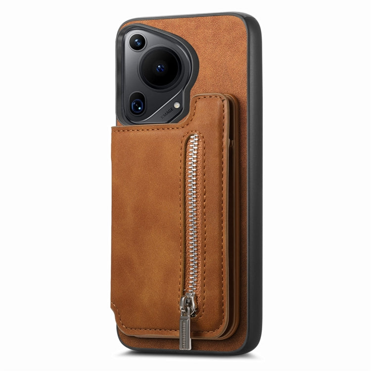 Funda para Teléfono Huawei Pura 70 Pro con Cremallera Magsafe, Tarjetero, Cartera (Marrón)