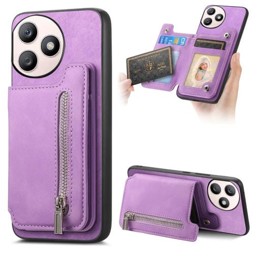 Funda para Teléfono Honor X50I+ con Cremallera Magsafe Retro Tarjetero Cartera (Morado)