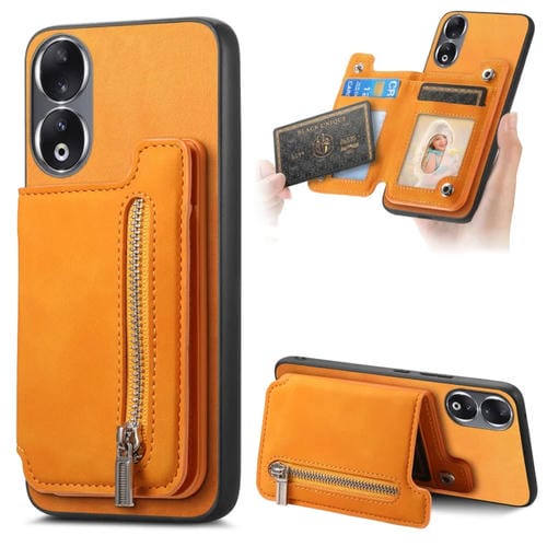 Funda para Teléfono Honor 90 con Cremallera Magsafe, Tarjetero y Cartera (Amarillo)
