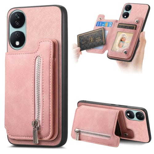 Funda para Teléfono Honor X7B Play 8T 5G con Cremallera Magsafe Retro (Rosa)