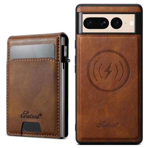 Estuche para Teléfono Suteni H19 Magsafe 2 en 1 con Tapa de Tarjeta Extraíble para Google Pixel 7 Pro (Marrón)