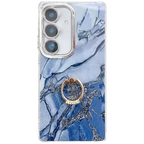 Funda para Teléfono Samsung Galaxy A25 5G Soporte de Anillo Textura Mármol Galvanizado (Azul Marino)