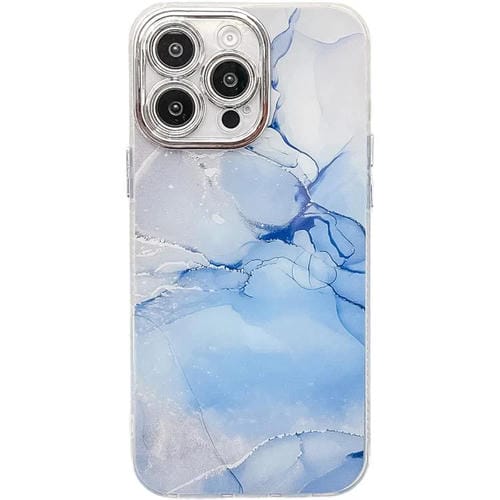Funda para teléfono iPhone 15 Pro textura Mármol Galvanizado (Azul M11)