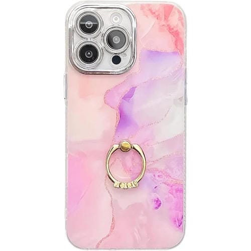 Funda para Teléfono con Soporte de Anillo Mármol Galvanizado iPhone 16 Pro Max (Rosa, Morado)