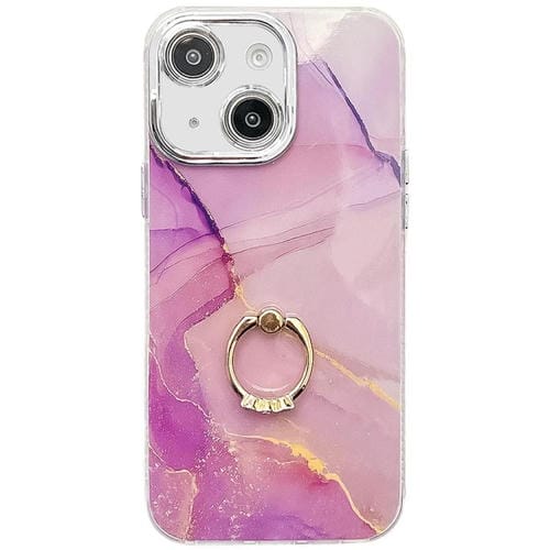 Funda para Teléfono iPhone 15 con Soporte de Anillo Textura Mármol Galvanizado (Dorado)