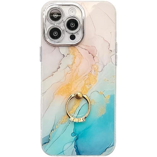 Funda para teléfono iPhone 14 Pro con soporte de anillo textura mármol galvanizado (Amarillo Verde S13)