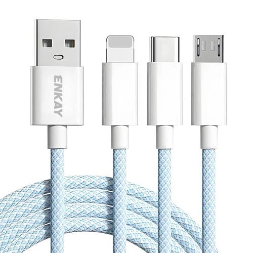 Cable de Datos USB a Micro USB 8 Pines y Tipo C Enkay CB173 3 en 1 60 W 1 m (Azul)