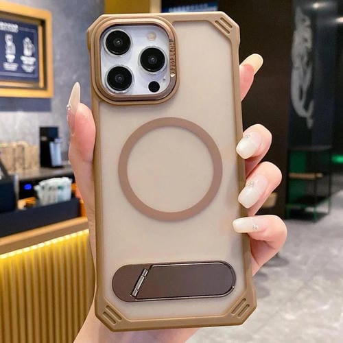 Funda para Teléfono PC Magsafe sin Marco Tacto de Piel Soporte Plegable para iPhone 14 Pro (Dorado del Desierto)