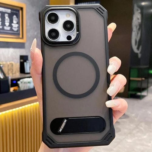 Funda para Teléfono PC Magsafe sin Marco con Tacto de Piel y Soporte Plegable para iPhone 14 Pro Max (Negro)