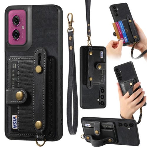 Funda de Cuero Tipo Billetera con Correa Cruzada para Motorola Moto G55 (Negro)