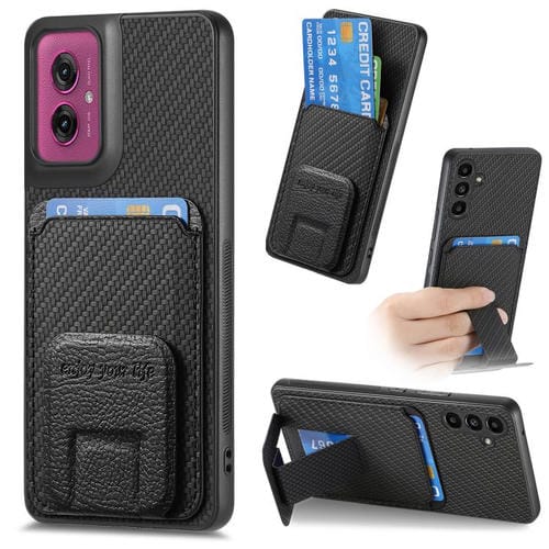 Funda Plegable Motorola Moto G55 con Soporte y Tarjetero de Fibra de Carbono (Negra)