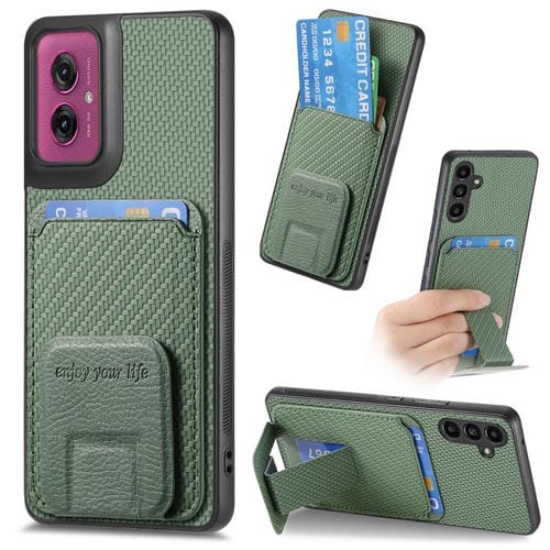 Funda Plegable para Motorola Moto G55 con Soporte para Tarjetas de Fibra de Carbono (Verde)