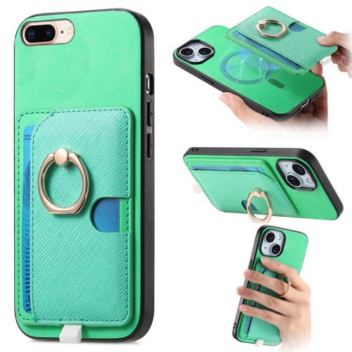 Estuche para Teléfono Magsafe Cuero con Ranuras y Anillo Lateral para iPhone 7 Plus/8 Plus (Verde)