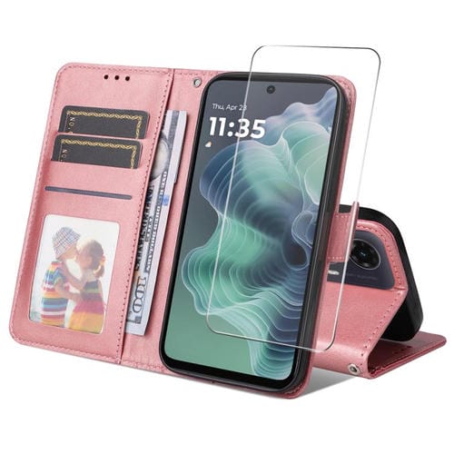 Funda para Motorola Moto G35 Enkay Textura Piel de Becerro con Tarjetero (Rosa)