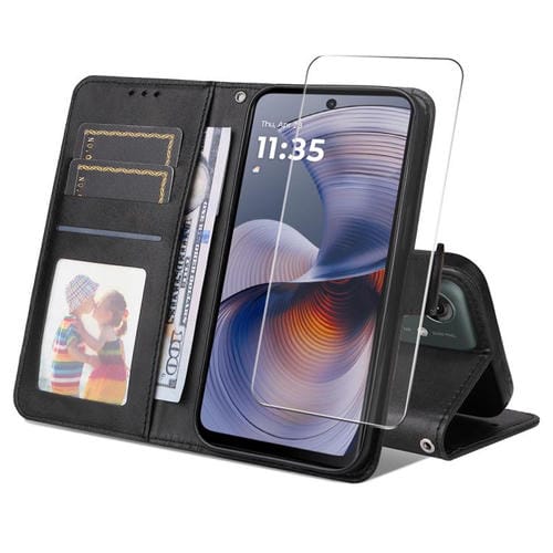 Funda para Motorola Moto G55 Enkay Textura de Piel de Becerro con Tarjetero (Negro)