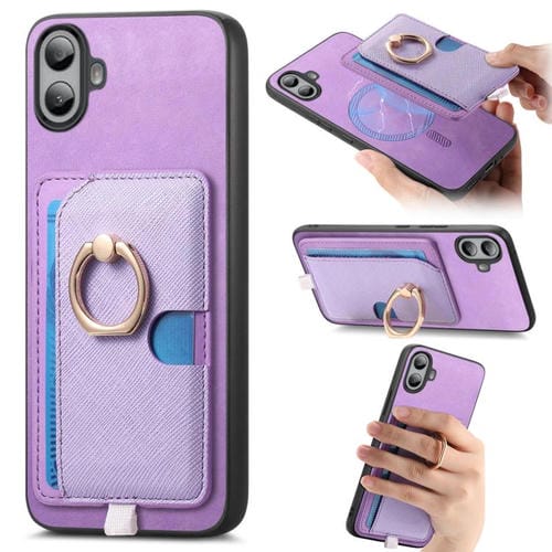 Estuche para Teléfono cmf Phone 1 Retro Cross Cuero con Anillo y Tarjetas Magsafe (Morado)