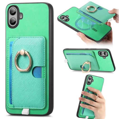 Estuche para Teléfono cmf Phone 1 Retro Cross Cuero con Anillo y Tarjetas (Verde)
