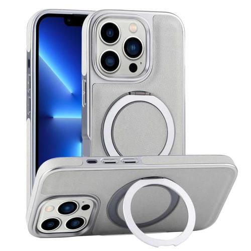 Funda para Teléfono con Soporte Magsafe Giratorio Cuero Granulado iPhone 13 Pro (Verde Grisáceo)