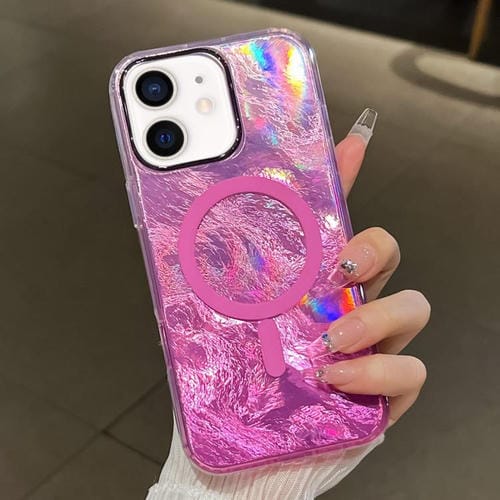 Estuche para Teléfono Magsafe iPhone 11 Textura Glaciar Enchapado Degradado (Rosa)