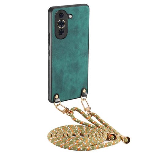 Funda de Cuero Vintage para Huawei Nova 10 con Parte Trasera de Policarbonato y Correa Cruzada (Verde)